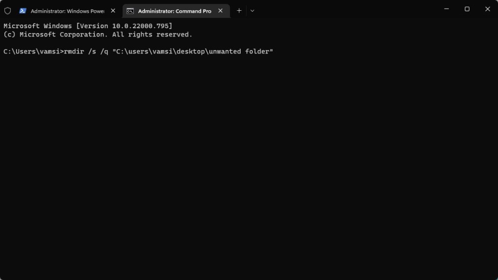 コマンドプロンプトでフォルダを強制削除